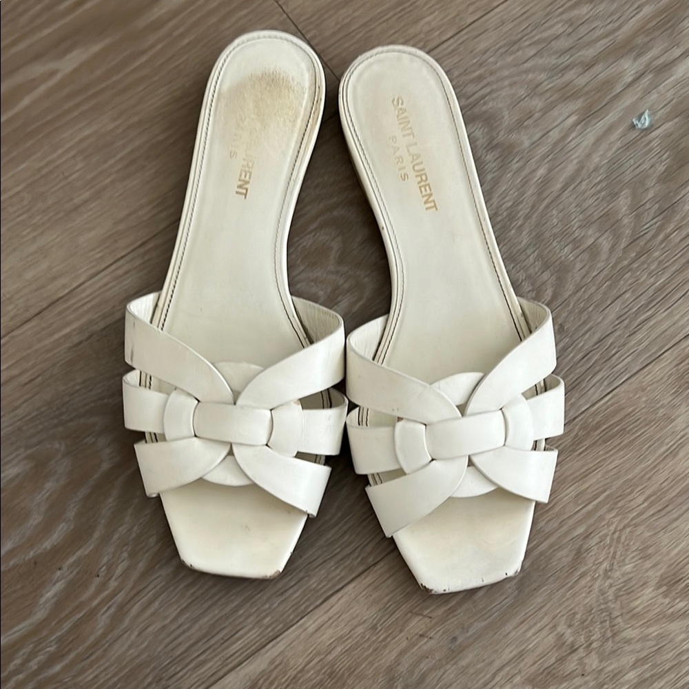 Saint Laurent Cream Sandals Interwoven Leather Design